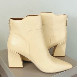 FRANCO SARTO Venture Leather Bootie‎ Boot, Beige/White, Block Heel, Size 9, NWT